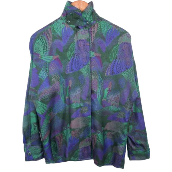 Vintage Ellen Tracy Silk Top Size 4 GORGEOUS DUCKS Art Avant Garde Modern 1980's - Picture 2 of 11